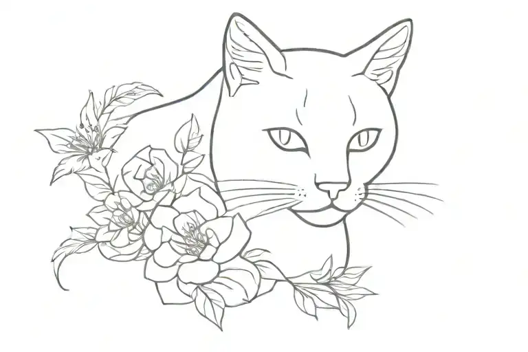 cat made of flowers  tattoo design idea