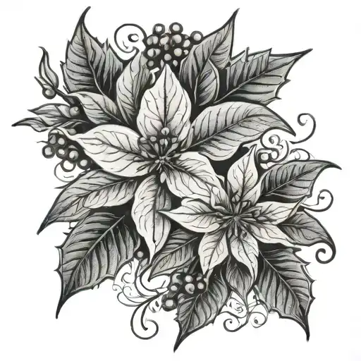poinsettia flower and holly berry incorporated tattoo design idea