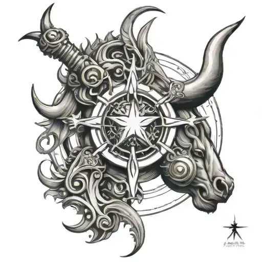 biomechanical Sagittarius Taurus Libra zodiac sign tattoo design idea