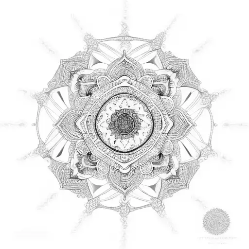 Mandala with intricate geometric patterns representing spiritual enlightenment tattoo design idea