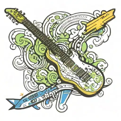 A new-school design of an electric guitar morphing into a jet plane, representing the client's love for rock n roll and the Air Force tattoo design idea