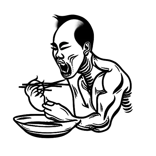 chinese man eating noodles tattoo design idea