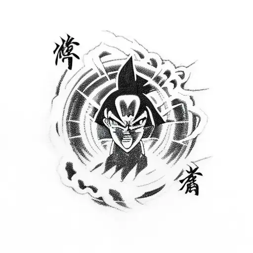 Goku doing the Spirit Bomb with Zeus Lightning tattoo design idea