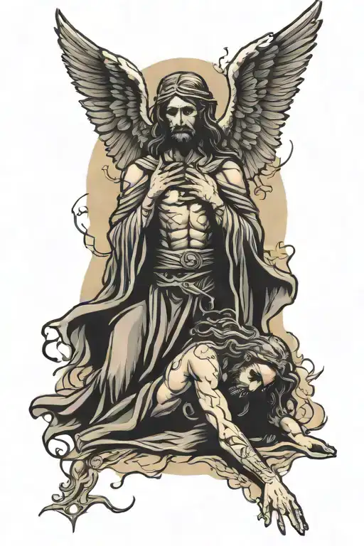good and evil. fallen angel Jesus Christ tattoo design idea