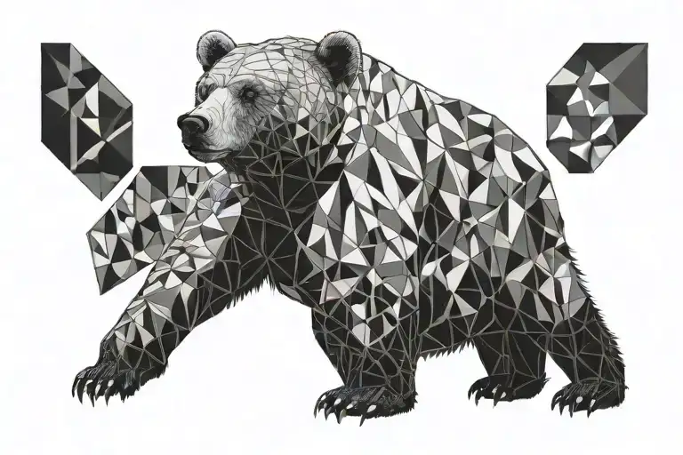 bear eats honey from a barrel geometry on the chest tattoo design idea
