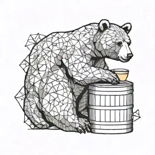 a bear sitting eating honey from a barrel tattoo design idea