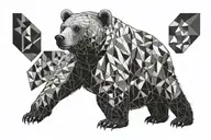 bear eats honey from a barrel geometry on the chest tattoo design idea