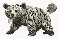 bear eats honey from a barrel geometry on the chest tattoo design idea