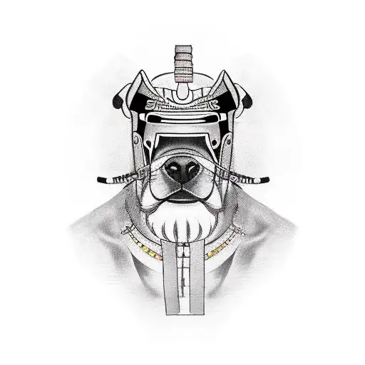 A realistic portrait of a legendary boxer wearing samurai armor, symbolizing the combination of strength and discipline tattoo design idea