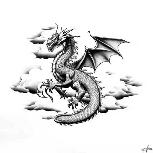 Dragon clouds tattoo design idea