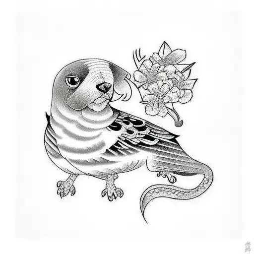 beagle dog and a budgie bird tattoo design idea