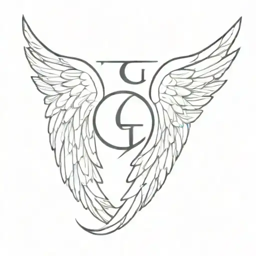 angel wings and in the middle of these it has the letters G V tattoo design idea