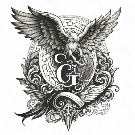 angel wings and in the middle of these it has the letters G V tattoo design idea