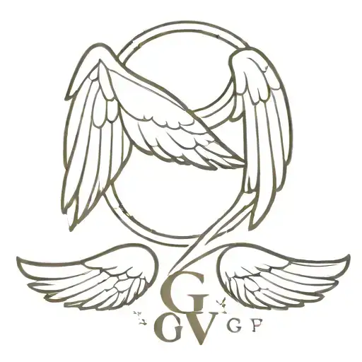 angel wings and in the middle of them have the letters GV tattoo design idea