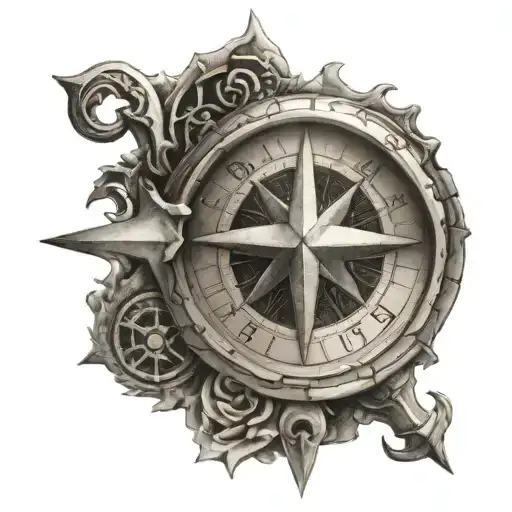 Death metal, puzzle piece, compass rose tattoo design idea