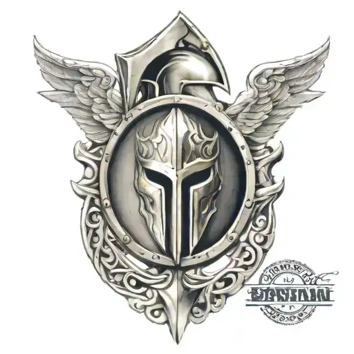 Spartan helmed shield and body  tattoo design idea