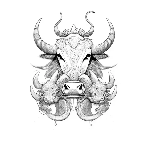 triplet of a cow, a dragon and monkey tattoo design idea