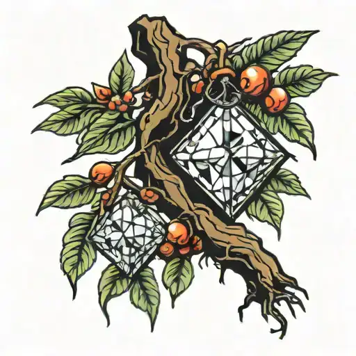 diamond hanging in a tree tattoo design idea