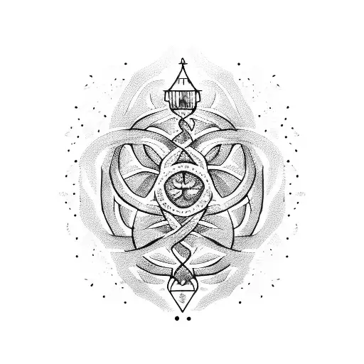 A dotwork tattoo of a political symbol formed by intertwining vines and branches, with a bottle of alcohol hidden within the design tattoo design idea