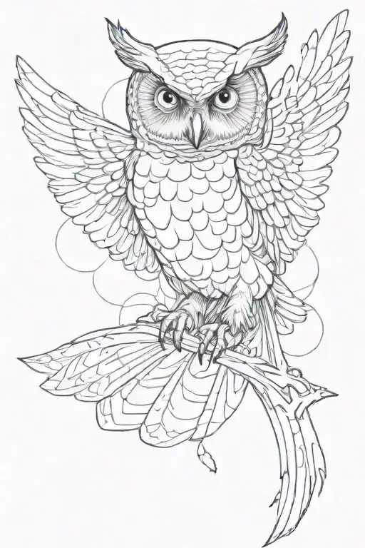 flying owl tattoo design idea