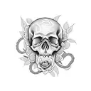 skull with roses and snakes tattoo design idea