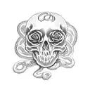 skull with roses and snakes tattoo design idea