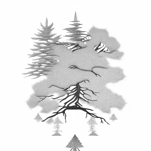 A minimalist silhouette of a pine tree within the outline of Minnesota, filled with delicate dotwork patterns. tattoo design idea