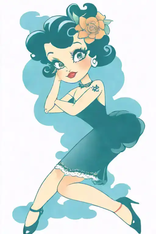curvy Betty Boop  wearing thigh high stockings and black dress tattoo design idea