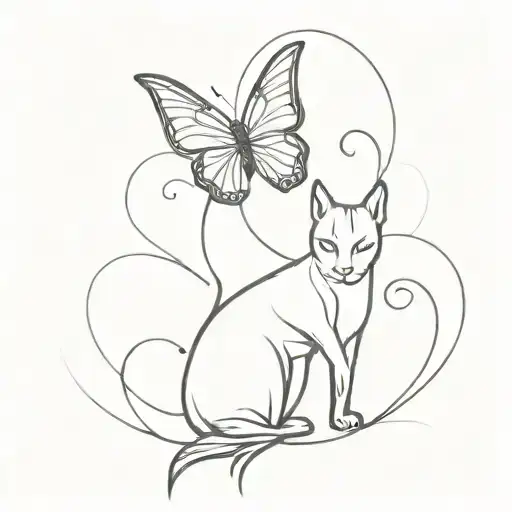 A sketch of a medium-sized tattoo that is associated with grace, art, cats and butterflies tattoo design idea