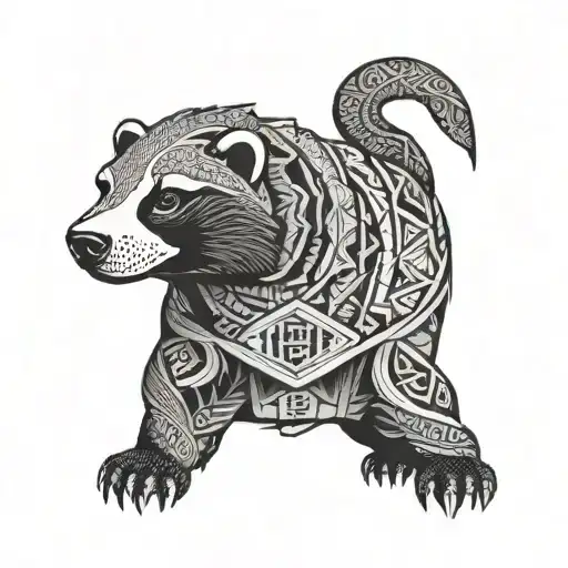 honey badger animal and buddhism tattoo design idea