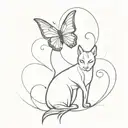A sketch of a medium-sized tattoo that is associated with grace, art, cats and butterflies tattoo design idea