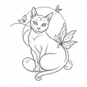 A sketch of a medium-sized tattoo that is associated with grace, art, cats and butterflies tattoo design idea