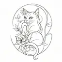 A sketch of a medium-sized tattoo that is associated with grace, art, cats and butterflies tattoo design idea