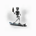 Skeleton rides on a skateboard holding a bottle of beer in his hand tattoo design idea