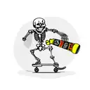 Skeleton rides on a skateboard holding a bottle of beer in his hand tattoo design idea
