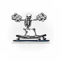 Skeleton rides on a skateboard holding a bottle of beer in his hand tattoo design idea