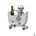 Skeleton rides on a skateboard holding a bottle of beer in his hand tattoo design idea