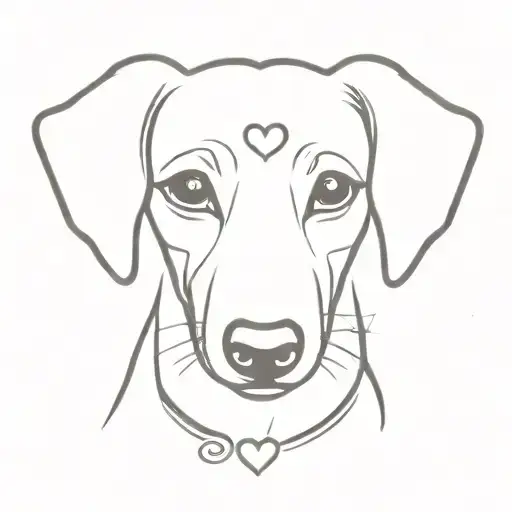 minimal tattoo of dashchund dog face with heart tattoo design idea