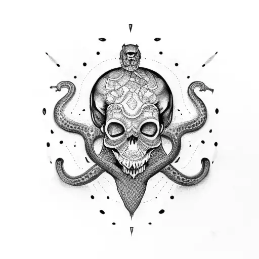 serpent skull cracked tattoo design idea