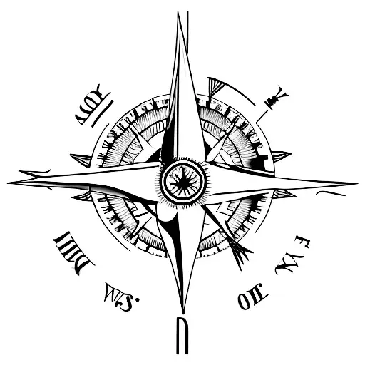 A minimalist tattoo of a compass with a sportscar and sportbike replacing the traditional arrowheads tattoo design idea