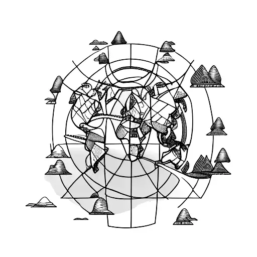 A minimalist tattoo of a world map with tiny sportscars and sportbikes scattered across different countries tattoo design idea