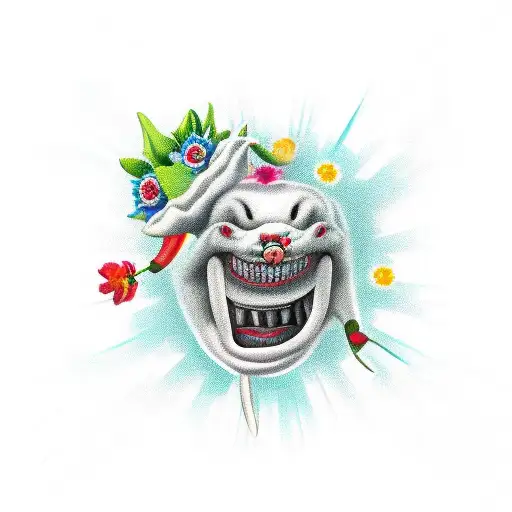 Flowe with a mouth with sharp teeth and tongue tattoo design idea
