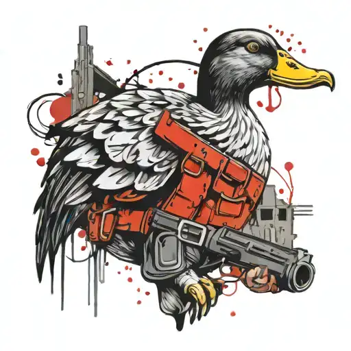 duck with gun belt and holsters tattoo design idea