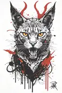 Lucifer cat with horns and fangs looking forward tattoo design idea