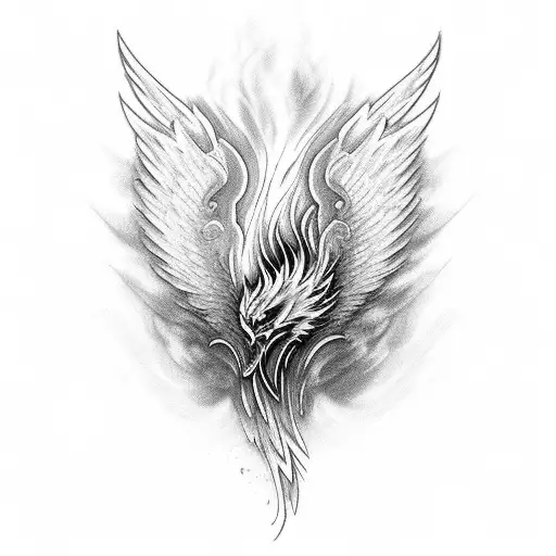 A phoenix rising from a vibrant, abstract fire tattoo design idea