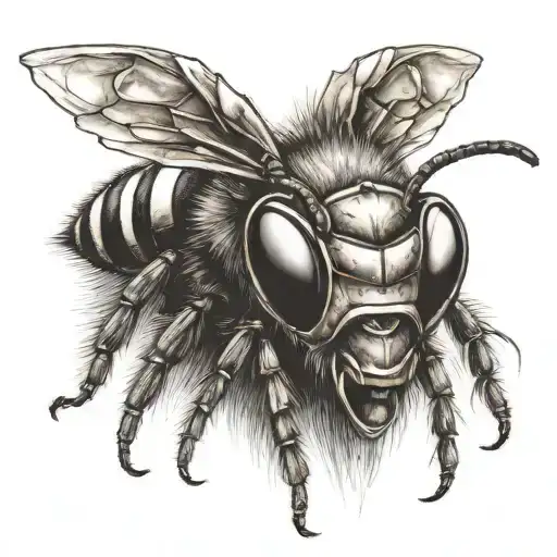 a face of angry hornet without fur tattoo design idea