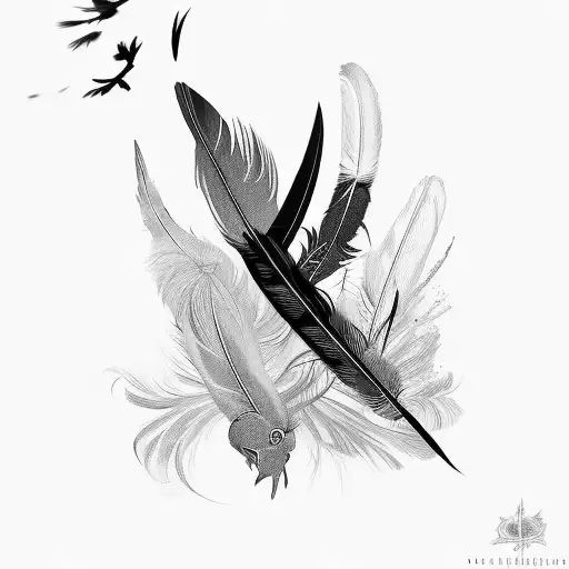 feathers and birds tattoo design idea