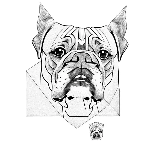 boxer dogs face on a geometric pattern as the background  tattoo design idea