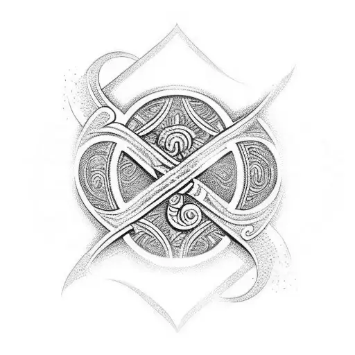 polynesian style tattoo of waves using the initial AJ EM JM tattoo design idea