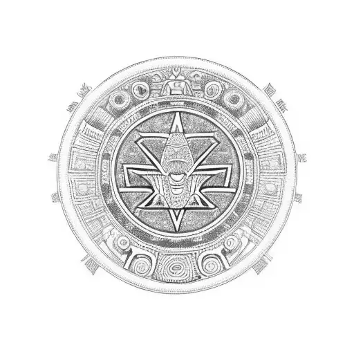 aztec calendar, mexico flag tattoo design idea